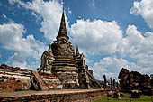 Ayutthaya, Thailand. Wat Phra Si Sanphet, the east chedi on the right ruins of the surrounding gallery.